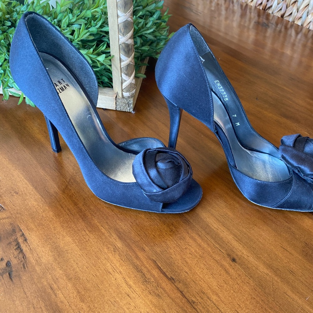 Stuart Weitzman Black Satan Heels View 4